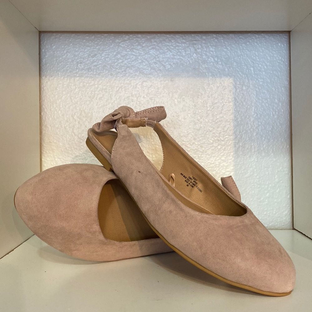 Torrid Faux Suede Tan Sling Back Bow Ballet Flat Shoe
